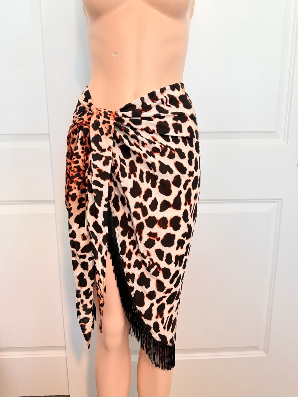 Vince Camuto Leopard Print Swim Sarong Wrap - Beige, Black